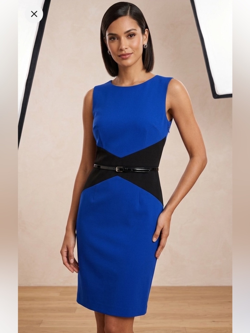 Calvin Klein Elegant Cobalt Blue and Black Colorblock Sleeveless Sheath Dress